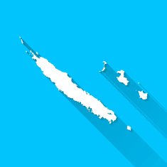 New Caledonia Map on Blue Background Long Shadow Flat Design