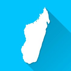 Madagascar Map on Blue Background Long Shadow Flat Design