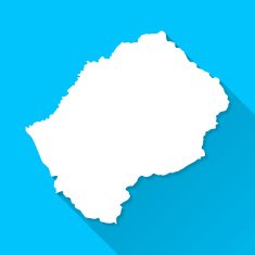 Lesotho Map on Blue Background Long Shadow Flat Design