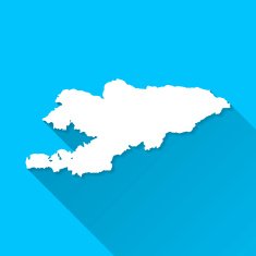 Kyrgyzstan Map on Blue Background Long Shadow Flat Design
