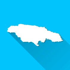 Jamaica Map on Blue Background Long Shadow Flat Design