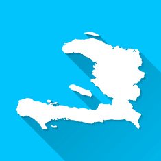 Haiti Map on Blue Background Long Shadow Flat Design
