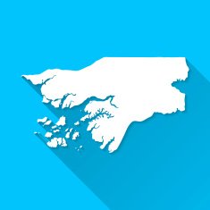 Guinea-Bissau Map on Blue Background Long Shadow Flat Design