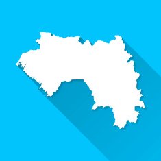 Guinea Map on Blue Background Long Shadow Flat Design