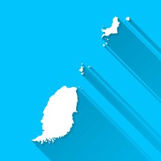 Grenada Map on Blue Background Long Shadow Flat Design