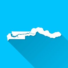Gambia Map on Blue Background Long Shadow Flat Design