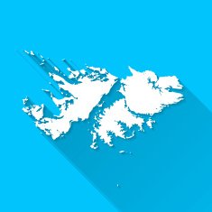 Falkland Islands Map on Blue Background Long Shadow Flat Design