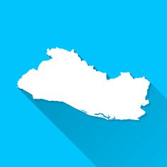 El Salvador Map on Blue Background Long Shadow Flat Design