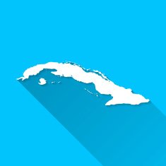 Cuba Map on Blue Background Long Shadow Flat Design