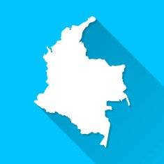 Colombia Map on Blue Background Long Shadow Flat Design
