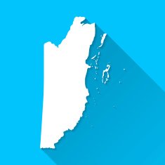 Belize Map on Blue Background Long Shadow Flat Design