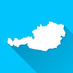 Austria Map on Blue Background Long Shadow Flat Design
