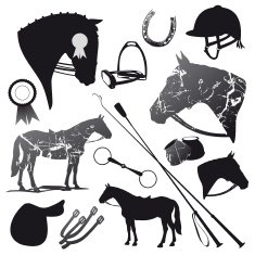 Horse And English Riding Black Silhouettes Set