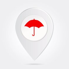 Map Marker Pin Red Umbrella Silhouette on Round Icon Button N2