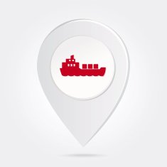 Map Marker Pin Red Tug Boat Silhouette Round Icon Button N2