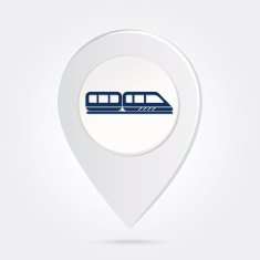 Map Marker Pin Blue Subway Train Silhouette Round Icon Button N2