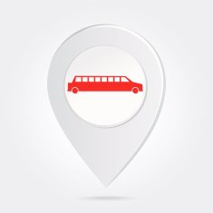 Map Marker Pin Red Limousine Silhouette on Round Icon Button N2