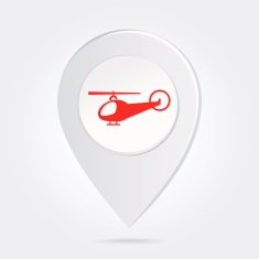 Map Marker with Red Silhouette Helicopter Icon Button in Middle N2