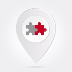 Map Marker Two Interlocking Puzzle Pieces Silhouette Round Icon Button N2