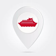 Map Marker Pin Red Cruise Ship Silhouette Round Icon Button N2