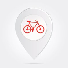 Map Marker Pin Red Bicycle Silhouette on Round Icon N2