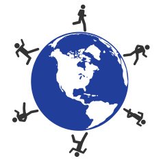 running around blue globe