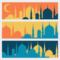 Horizontal banners with Islamic mosques in flat design style