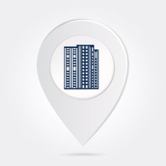 Map Marker Pin Blue City Silhouette on Round Icon Button N2