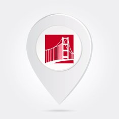 Map Marker Pin White Bridge Silhouette on Round Icon Button N2