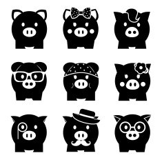 Piggy bank icon set front view