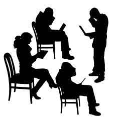 Vector silhouette of people with computer N2