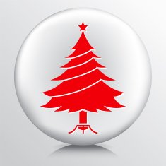 Round Icon With Christmas Tree Red Silhouette in Stand N2
