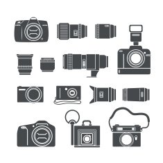 Modern and retro photo technics silhouettes