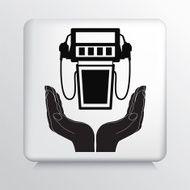 Square Icon With Two Hands Cupping a Gasoline Pump Silhouette N2