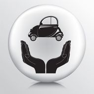 Round Icon With Two Hands Cupping a Small Passenger Car N2