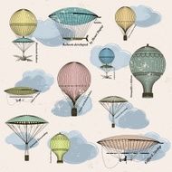 Vintage pattern of hot air balloons and airships