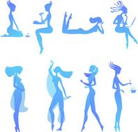 set of girl&#039;s sillhouettes in different activities