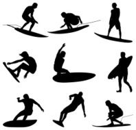 Professional surfers shredding waves