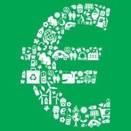 green energy icons in euro money symbol montage