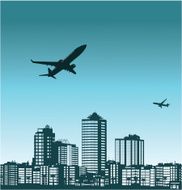 airplane and city Silhouette