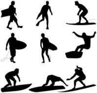 Surfing and boogie boarding silhouettes