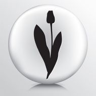Round Icon with Tulip and Leaves Black Silhouette