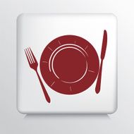 Square Icon with Red Plate Fork and Knife Silhouette