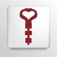 Square Icon with Red Love Key Silhouette