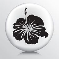Round Icon with Hibiscus Flower Black Silhouette