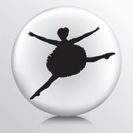 Round Icon with Black Jumping Ballerina in Tutu Silhouette