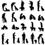 Vector silhouette of people with a dog N2