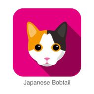 Japanese Bobtail Cat breed face cartoon flat icon design