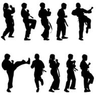 Set of black silhouettes karate