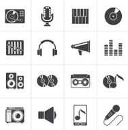 Black Music and audio equipment icons - vector icon set